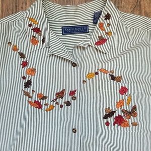 Karen Scott Sz 3X Fall Leaves Stripped Button down